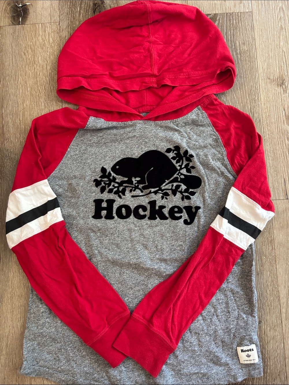 Roots Red & Gray Kids Hockey Hooded Tee